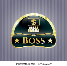  Golden emblem with business congress icon and Boss text inside