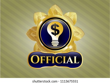   Golden emblem with business idea icon and Official text inside