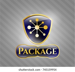  Golden emblem with business network icon and Package text inside