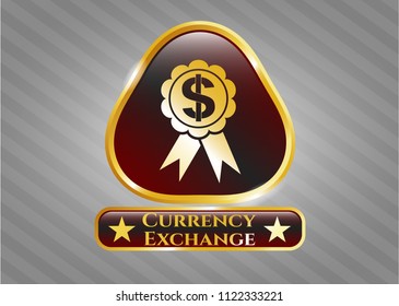  Golden emblem with business ribbon icon and Currency Exchange text inside