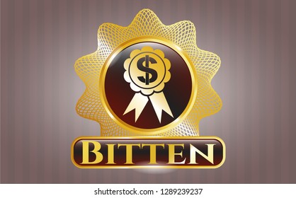  Golden emblem with business ribbon icon and Bitten text inside