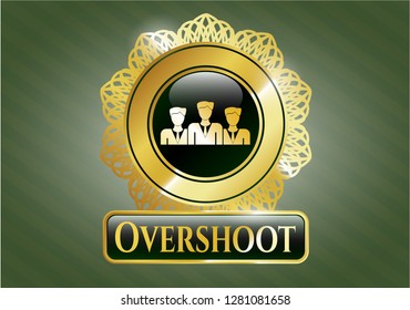  Golden emblem with business teamwork icon and Overshoot text inside