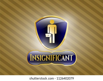  Golden emblem with businessman holding briefcase icon and Insignificant text inside