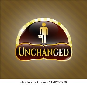  Golden emblem with businessman holding briefcase icon and Unchanged text inside