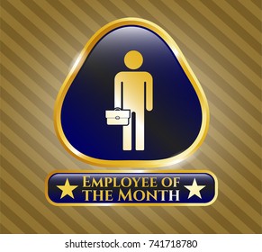  Golden emblem with businessman holding briefcase icon and Employee of the Month text inside