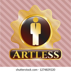  Golden emblem with businessman icon and Artless text inside