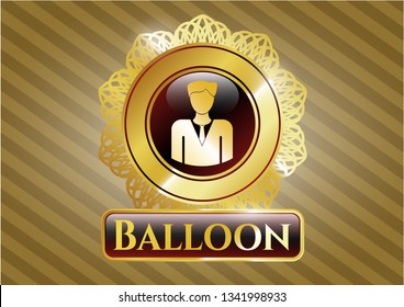  Golden emblem with businessman icon and Balloon text inside