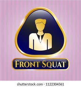  Golden emblem with businessman icon and Front Squat text inside