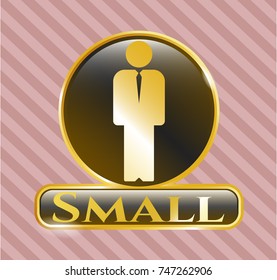  Golden emblem with businessman icon and Small text inside