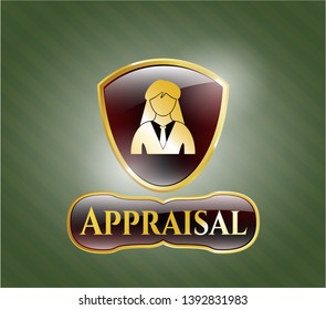  Golden emblem with businesswoman icon and Appraisal text inside