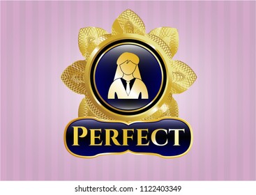  Golden emblem with businesswoman icon and Perfect text inside