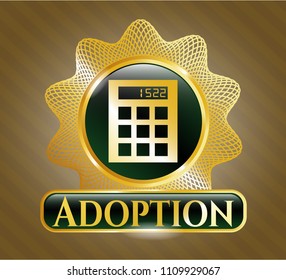   Golden emblem with calculator icon and Adoption text inside