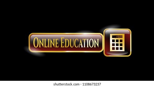  Golden emblem with calculator icon and Online Education text inside