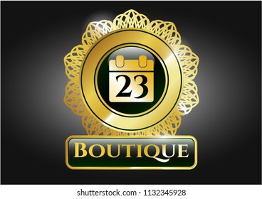  Golden emblem with calendar icon and Boutique text inside