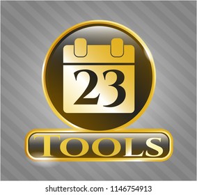  Golden emblem with calendar icon and Tools text inside