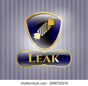 Golden emblem with candy icon and Leak text inside