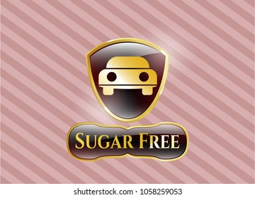  Golden emblem with car seen from front icon and Sugar Free text inside