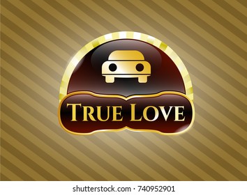 Golden emblem with car seen from front icon and True Love text inside