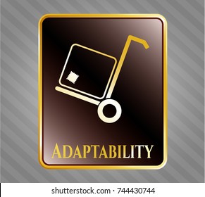  Golden emblem with cargo icon and Adaptability text inside