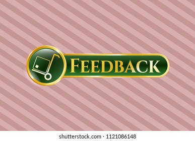  Golden emblem with cargo icon and Feedback text inside