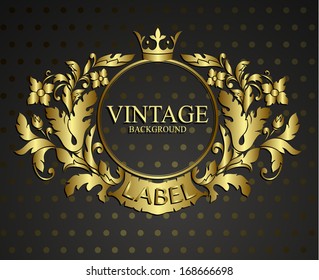 Golden emblem cartouche.  Vector vintage border frame engraving with retro ornament pattern in antique rococo style decorative design