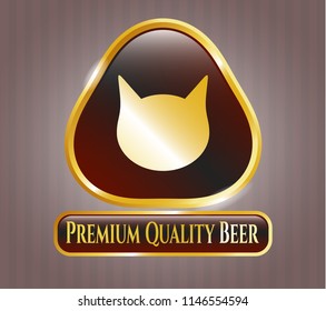  Golden emblem with cat face icon and Premium Quality Beer text inside