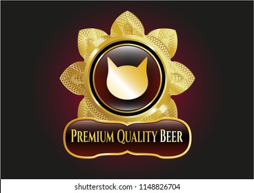  Golden emblem with cat face icon and Premium Quality Beer text inside