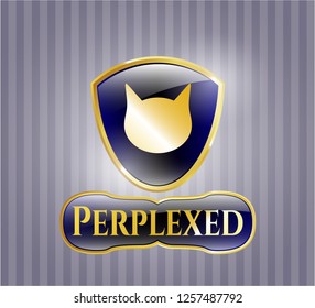  Golden emblem with cat face icon and Perplexed text inside