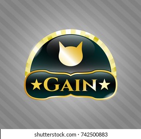  Golden emblem with cat face icon and Gain text inside