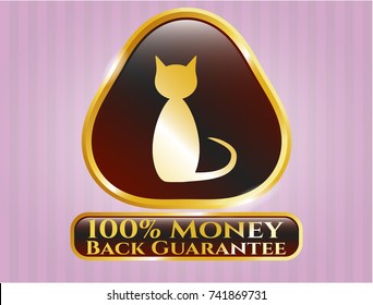  Golden emblem with cat icon and 100% Money Back Guarantee text inside