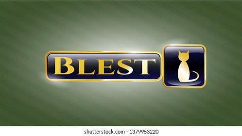  Golden emblem with cat icon and Blest text inside