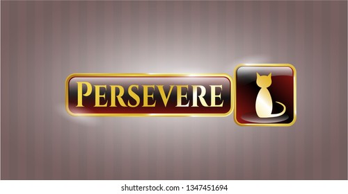  Golden emblem with cat icon and Persevere text inside