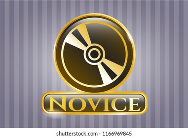  Golden emblem with CD or DVD disc icon and Novice text inside