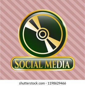  Golden emblem with CD or DVD disc icon and Social Media text inside