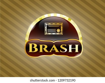  Golden emblem with certificate icon and Brash text inside