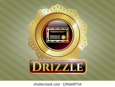  Golden emblem with certificate icon and Drizzle text inside