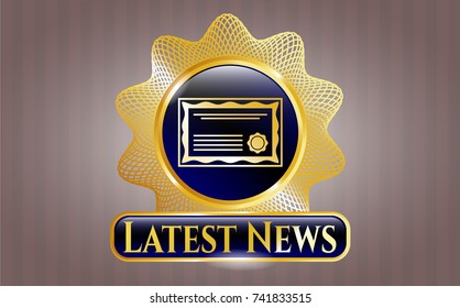  Golden emblem with certificate icon and Latest News text inside