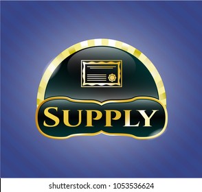  Golden emblem with certificate icon and Supply text inside