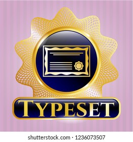  Golden emblem with certificate icon and Typeset text inside
