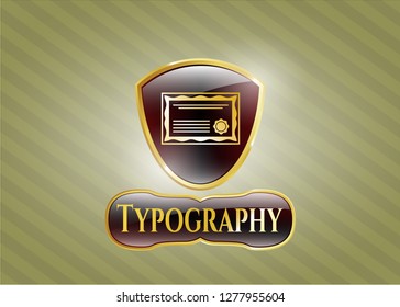  Golden emblem with certificate icon and Typography text inside