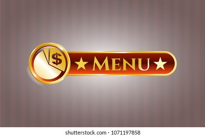   Golden emblem with chart icon and Menu text inside