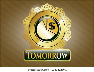 Golden emblem with chart icon and Tomorrow text inside Golden emblem with chart icon and Tomorrow text inside