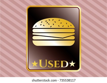  Golden emblem with cheeseburger icon and Used text inside