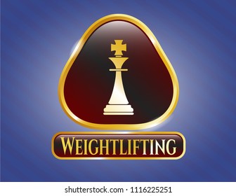  Golden emblem with chess king icon and Weightlifting text inside