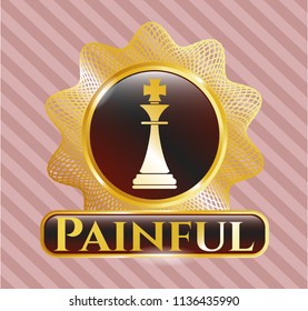  Golden emblem with chess king icon and Painful text inside