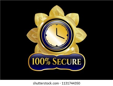  Golden emblem with clock, time icon and 100% Secure text inside