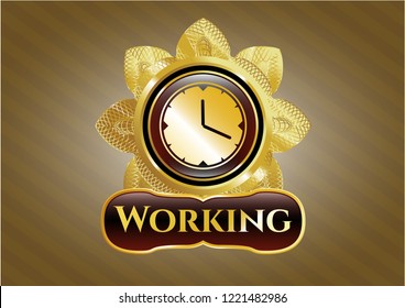  Golden emblem with clock, time icon and Working text inside