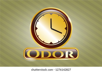  Golden emblem with clock, time icon and Odor text inside