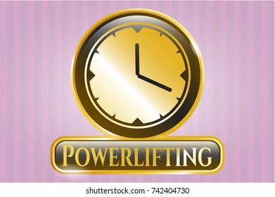  Golden emblem with clock, time icon and Powerlifting text inside