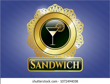   Golden emblem with cocktail glass icon and Sandwich text inside